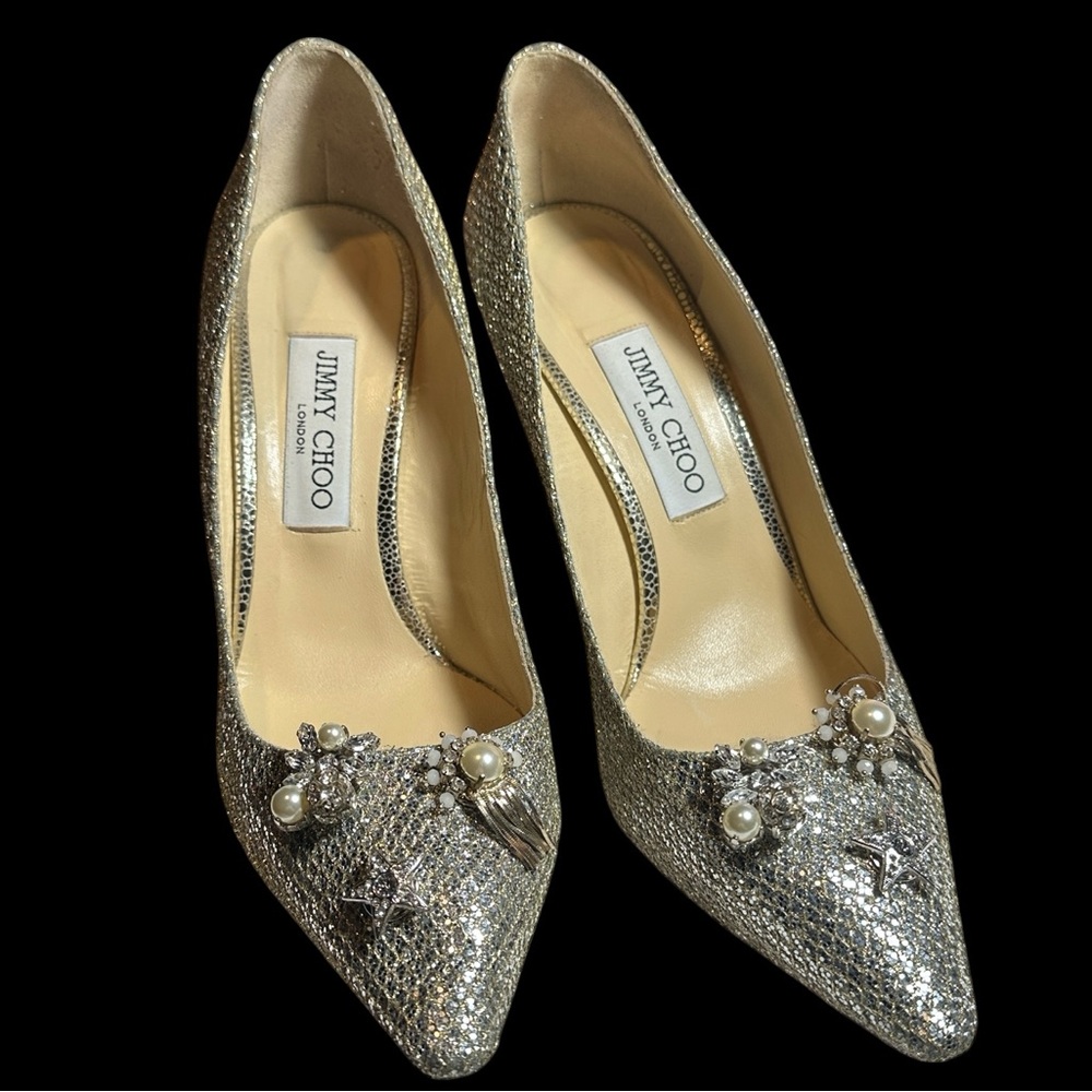 Jimmy Choo London Jasmine metallic champagne shoes heels pumps shoes